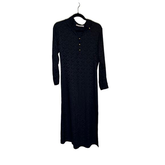 Fernando Sanchez Womens Black Silk Half Button Long Sleeve Midi Dress Size Small - Picture 1 of 9